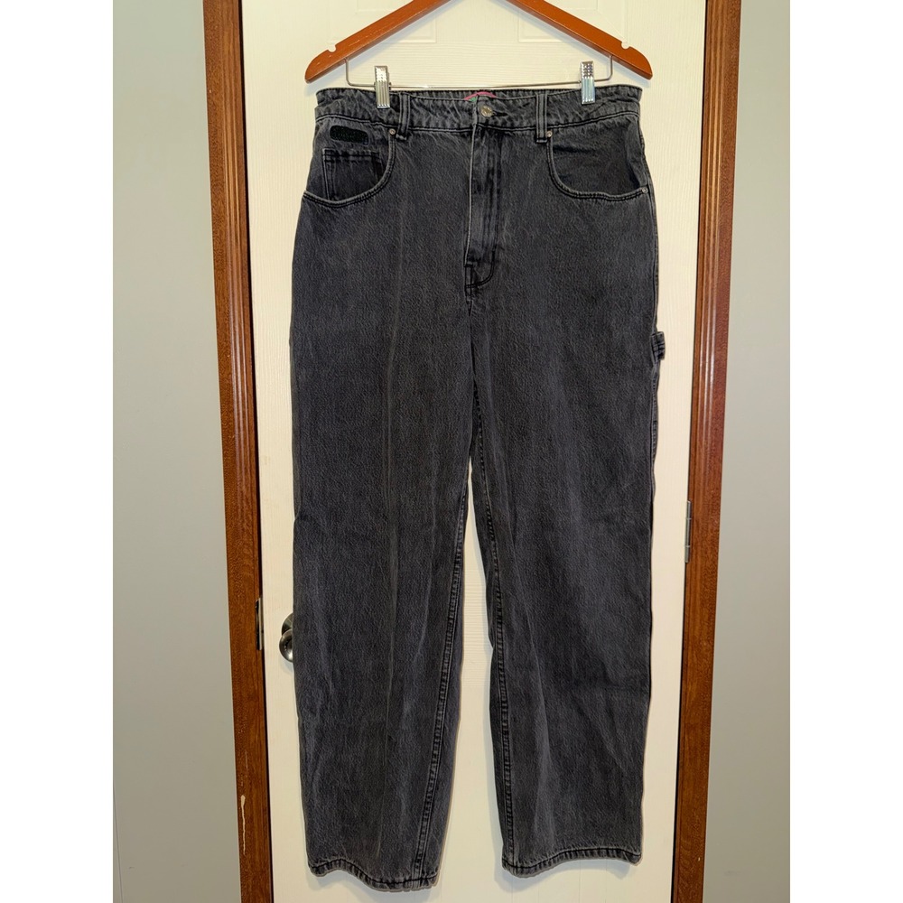 Empyre Vintage Black Acid Wash Carpenter High Rise Wde Leg Jeans Sz 11